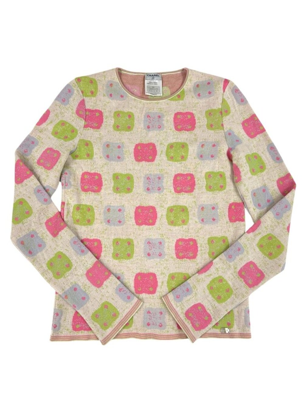 Chanel Knit Sweater Cashmere Wool Pink Green Neon 38